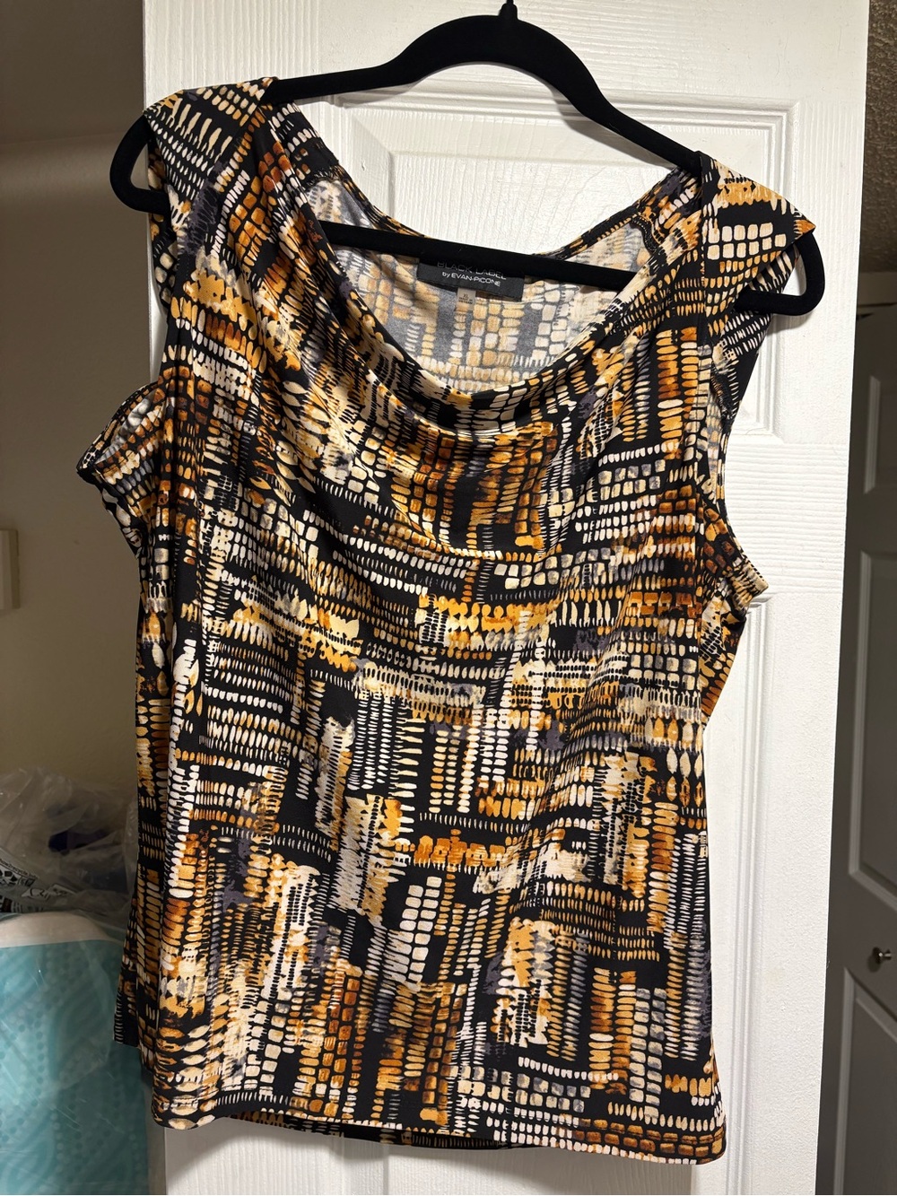 Sleeveless Printed Cowl Neck Blouse in Black and Gold by Black Label